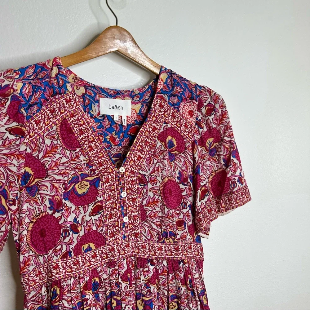 Ba&sh Valia Floral Pink Multicolor Bright Printed Mini Dress Size Small - Picture 6 of 13
